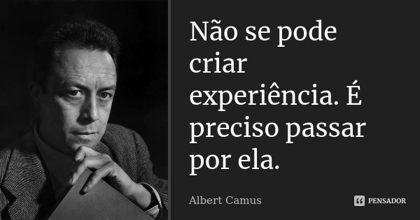 Não se pode criar experiência. É preciso passar por ela.... Frase de Albert Camus.
