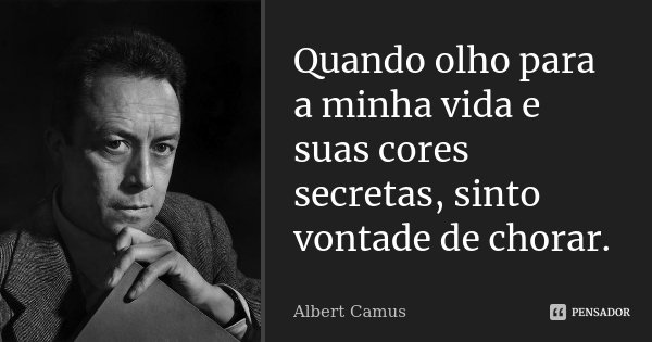 Quando olho para a minha vida e suas cores secretas, sinto vontade de chorar.... Frase de Albert Camus.