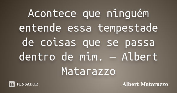 Acontece que ninguém entende essa tempestade de coisas que se passa dentro de mim. — Albert Matarazzo... Frase de Albert Matarazzo.