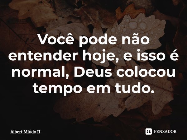 Você pode não entender hoje, e isso é normal, Deus colocou tempo em tudo.⁠... Frase de Albert Miúdo II.