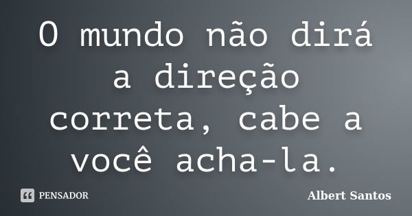 O mundo não dirá a direção correta, cabe a você acha-la.... Frase de Albert Santos.