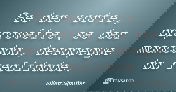 Se der sorte, aproveite, se der mancada, desapegue da realidade.... Frase de Albert Squilter.