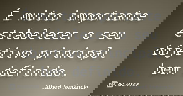 É muito importante estabelecer o seu objetivo principal bem definido.... Frase de Albert Venâncio.