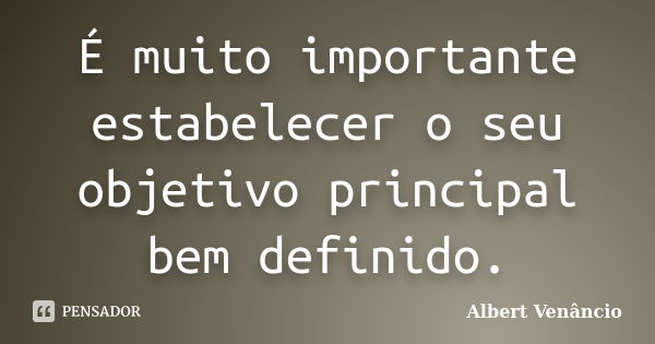 É muito importante estabelecer o seu objetivo principal bem definido.... Frase de Albert Venâncio.