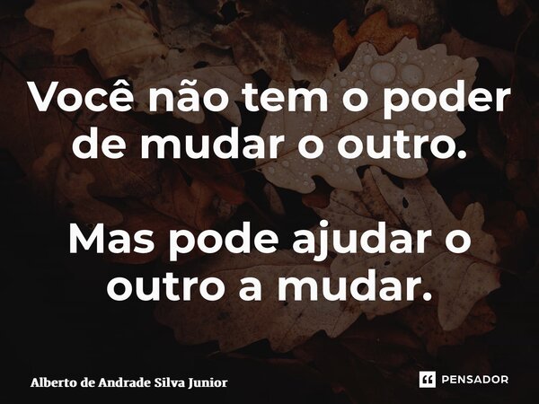 ⁠Você não tem o poder de mudar o outro. Mas pode ajudar o outro a mudar.... Frase de Alberto de Andrade Silva Junior.