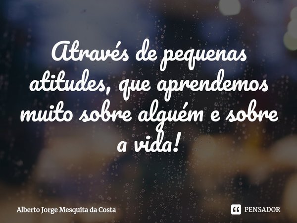 ⁠Através de pequenas atitudes, que aprendemos muito sobre alguém e sobre a vida!... Frase de Alberto Jorge Mesquita da Costa.