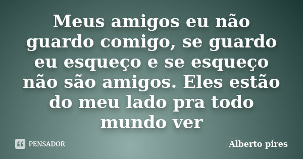 Meus amigos eu não guardo comigo, se guardo eu esqueço e se esqueço não são amigos. Eles estão do meu lado pra todo mundo ver... Frase de Alberto Pires.