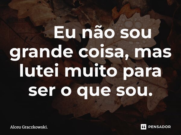 ⁠ Eu não sou grande coisa, mas lutei muito para ser o que sou.... Frase de Alceu Graczkowski..
