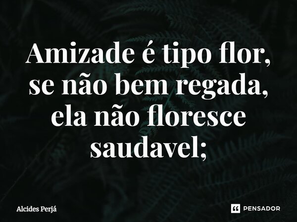 ⁠Amizade é tipo flor, se não bem regada, ela não floresce saudavel;... Frase de Alcides Perjá.