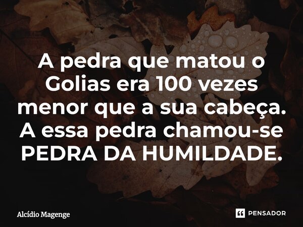 ⁠A pedra que matou o Golias era 100 vezes menor que a sua cabeça. A essa pedra chamou-se PEDRA DA HUMILDADE.... Frase de Alcidio Magenge.