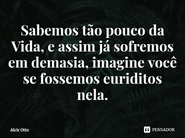 ⁠Sabemos tão pouco da Vida, e assim já sofremos em demasia, imagine você se fossemos eruditos nela.... Frase de Alcir Otto.