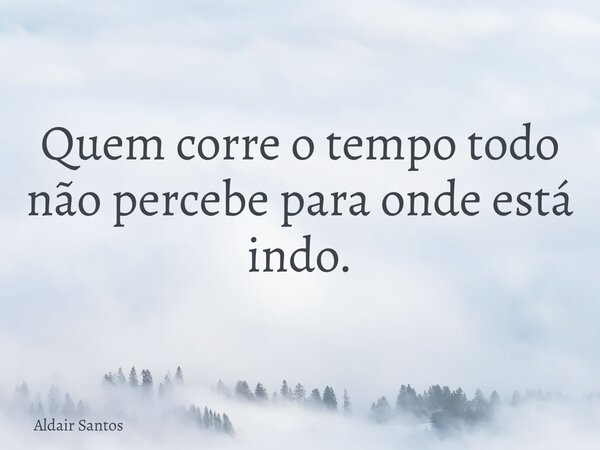 Quem corre o tempo todo não percebe para onde está indo.... Frase de Aldair Santos.