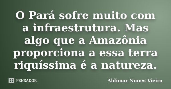 O Pará sofre muito com a infraestrutura. Mas algo que a Amazônia proporciona a essa terra riquíssima é a natureza.... Frase de Aldimar Nunes Vieira.