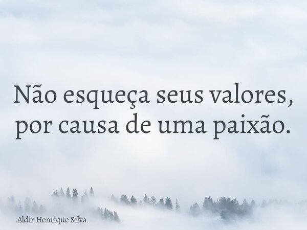 Não esqueça seus valores, por causa de uma paixão.... Frase de Aldir Henrique Silva.