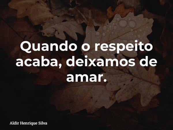 Quando o respeito acaba, deixamos de amar.... Frase de Aldir Henrique Silva.