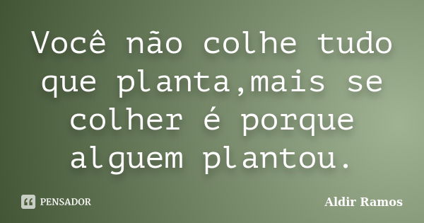 Você não colhe tudo que planta,mais se colher é porque alguem plantou.... Frase de Aldir Ramos.