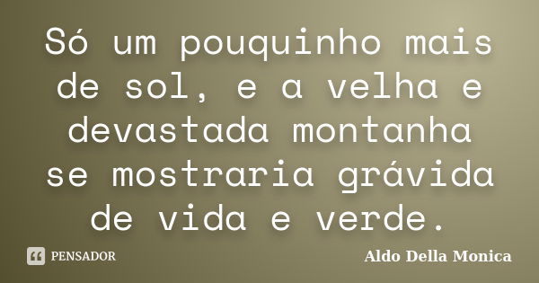 Só um pouquinho mais de sol, e a velha e devastada montanha se mostraria grávida de vida e verde.... Frase de Aldo Della Monica.