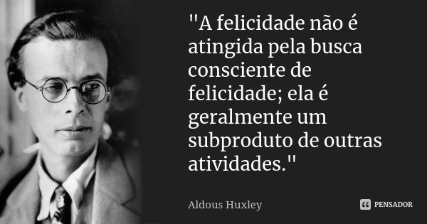 "A felicidade não é atingida pela busca consciente de felicidade; ela é geralmente um subproduto de outras atividades."... Frase de Aldous Huxley.