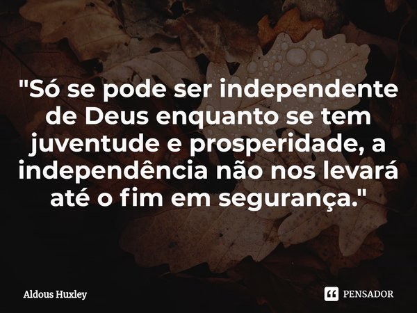 ⁠"Só se pode ser independente de Deus enquanto se tem juventude e prosperidade, a independência não nos levará até o fim em segurança."... Frase de Aldous Huxley.
