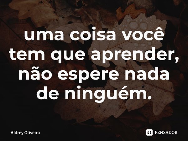 ⁠uma coisa você tem que aprender, não espere nada de ninguém.... Frase de Aldrey Oliveira.