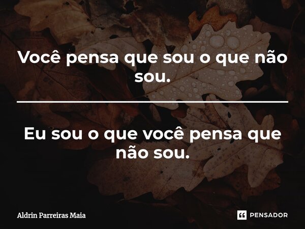 ⁠Você pensa que sou o que não sou. ________________________________ Eu sou o que você pensa que não sou.... Frase de Aldrin Parreiras Maia.