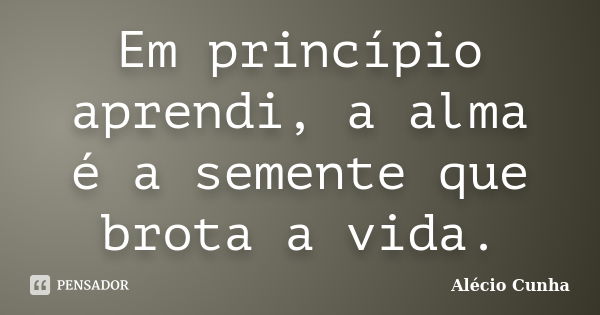 Em princípio aprendi, a alma é a semente que brota a vida.... Frase de Alécio Cunha.