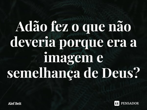 ⁠Adão fez o que não deveria porque era a imagem e semelhança de Deus?... Frase de Alef Beit.