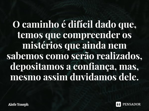 ⁠O caminho é difícil dado que, temos que compreender os mistérios que ainda nem sabemos como serão realizados, depositamos a confiança, mas, mesmo assim duvidam... Frase de Alefe Yoseph.