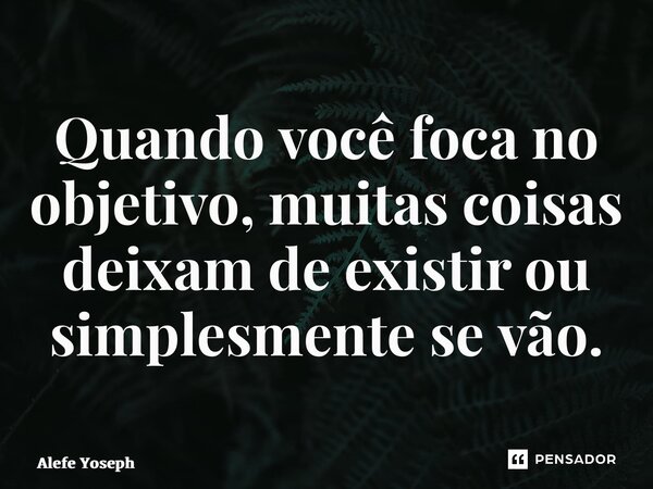 ⁠Quando você foca no objetivo, muitas coisas deixam de existir ou simplesmente se vão.... Frase de Alefe Yoseph.