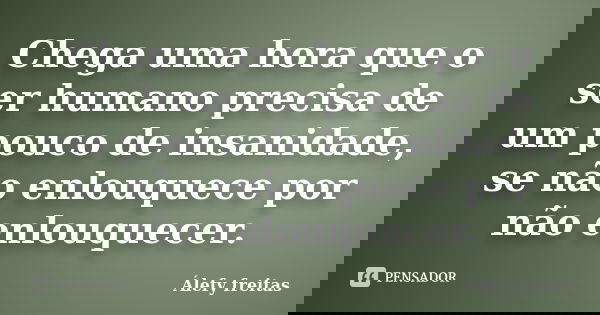 Chega uma hora que o ser humano precisa de um pouco de insanidade, se não enlouquece por não enlouquecer.... Frase de Álefy Freitas.