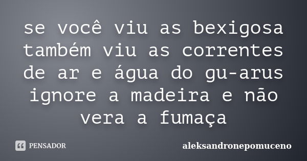 se você viu as bexigosa também viu as correntes de ar e água do gu-arus ignore a madeira e não vera a fumaça... Frase de aleksandronepomuceno.