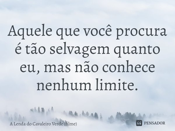 ⁠Aquele que você procura é tão selvagem quanto eu, mas não conhece nenhum limite.... Frase de A Lenda do Cavaleiro Verde (filme).