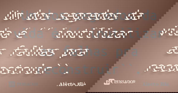 Um dos segredos da vida é ´´ inutilizar as falhas pra reconstruir``.... Frase de Alerto Bia.