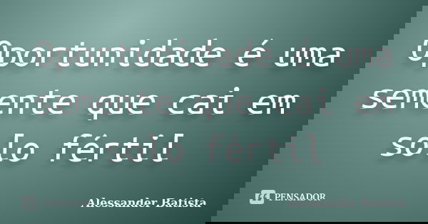 Oportunidade é uma semente que cai em solo fértil... Frase de Alessander Batista.