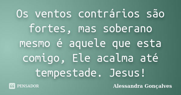 Os ventos contrários são fortes, mas soberano mesmo é aquele que esta comigo, Ele acalma até tempestade. Jesus!... Frase de Alessandra Gonçalves.