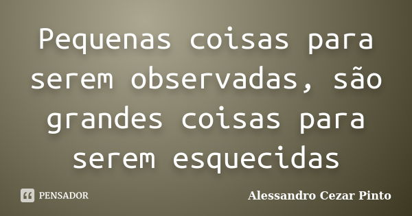 Pequenas coisas para serem observadas, são grandes coisas para serem esquecidas... Frase de Alessandro Cezar Pinto.