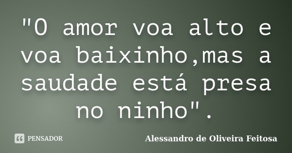 "O amor voa alto e voa baixinho,mas a saudade está presa no ninho".... Frase de Alessandro de Oliveira Feitosa.