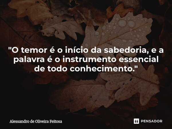"O temor é o início da sabedoria, e a palavra é o instrumento essencial de todo conhecimento."... Frase de Alessandro de Oliveira Feitosa.