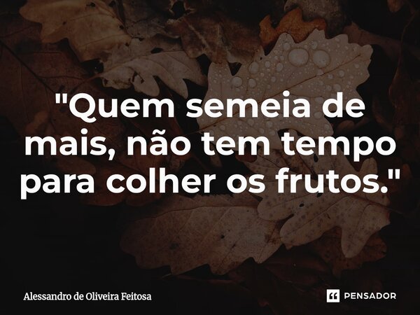 ⁠"Quem semeia de mais, não tem tempo para colher os frutos."... Frase de Alessandro de Oliveira Feitosa.