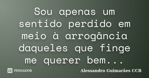 Sou apenas um sentido perdido em meio à arrogância daqueles que finge me querer bem...... Frase de Alessandro Guimarães CCB.