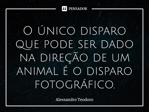⁠O único disparo que pode ser dado na direção de um animal é o disparo fotográfico.... Frase de Alessandro Teodoro.