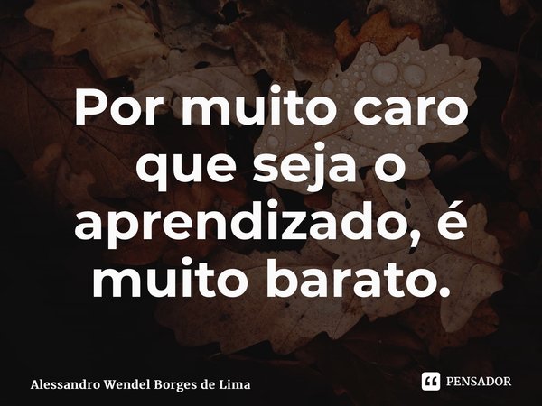 Por muito caro que seja o aprendizado, é muito barato.... Frase de Alessandro Wendel Borges de Lima.