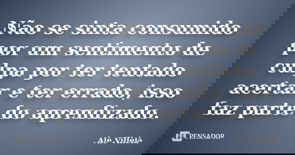 Não se sinta consumido por um sentimento de culpa por ter tentado acertar e ter errado, isso faz parte do aprendizado.... Frase de ALE VILLELA.