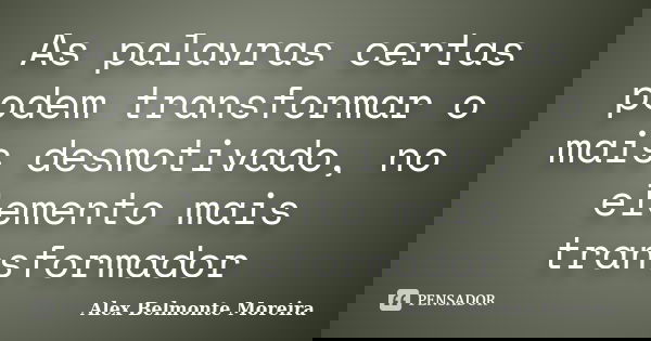 As palavras certas podem transformar o mais desmotivado, no elemento mais transformador... Frase de Alex Belmonte Moreira.