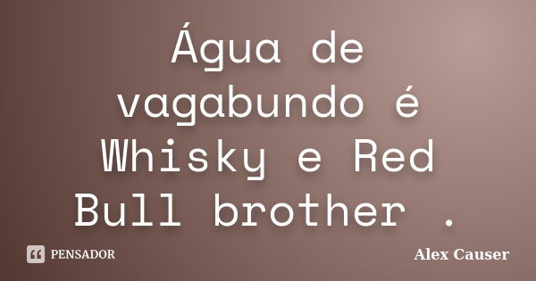 Água de vagabundo é Whisky e Red Bull brother .... Frase de Alex Causer.