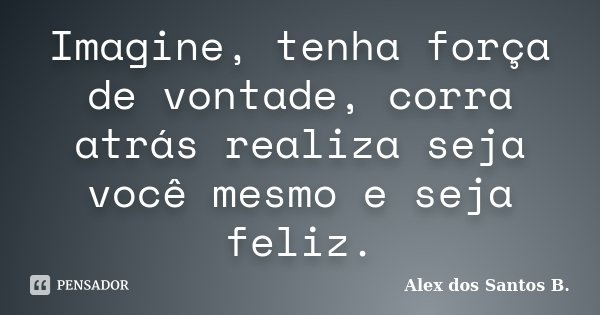 Imagine, tenha força de vontade, corra atrás realiza seja você mesmo e seja feliz.... Frase de Alex dos Santos B..