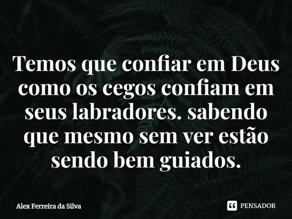 ⁠Temos que confiar em Deus como os cegos confiam em seus labradores. sabendo que mesmo sem ver estão sendo bem guiados.... Frase de Alex Ferreira da Silva.