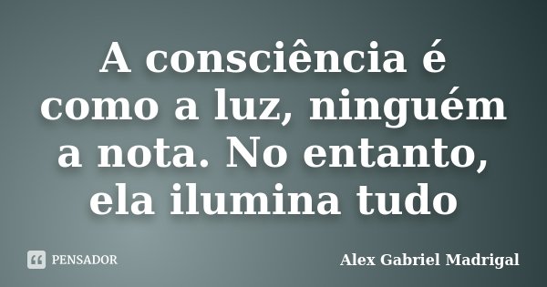 A consciência é como a luz, ninguém a nota. No entanto, ela ilumina tudo... Frase de Alex Gabriel Madrigal.