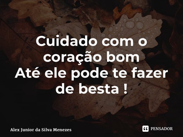 Cuidado com o coração bom Até ele pode te fazer de besta ! ⁠... Frase de Alex Junior da Silva Menezes.