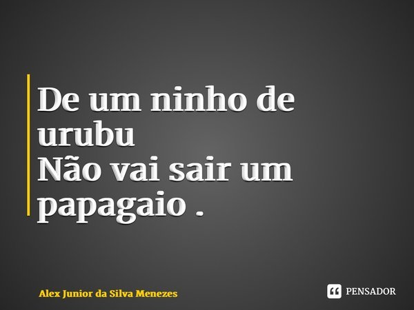 ⁠De um ninho de urubu Não vai sair um papagaio .... Frase de Alex Junior da Silva Menezes.